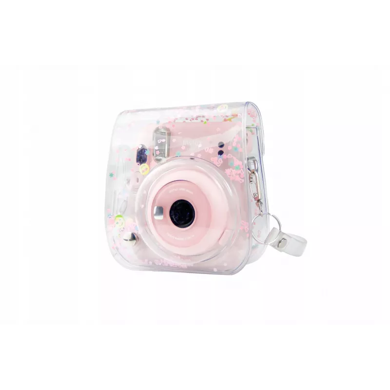 LOVEINSTANT ochranné puzdro pre Fujifilm Instax Mini 11 - priehľadné s ružovými flitrami