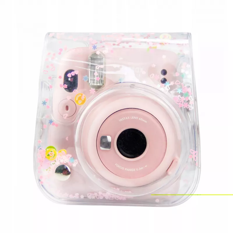 LOVEINSTANT ochranné puzdro pre Fujifilm Instax Mini 11 - priehľadné s ružovými flitrami