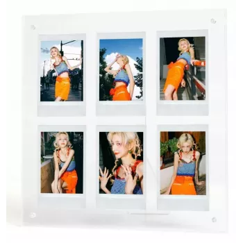 LOVEINSTANT stojanový rámik na fotografie pre 6 fotografií, kompatibilný s Fujifilm Instax Mini / Xiaomi / Polaroid / Canon / HP / Kodak - zinkový / priehľadný