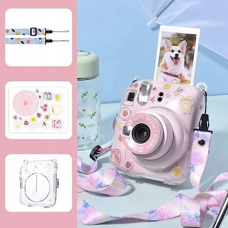 LOVEINSTANT puzdro obal pre Fujifilm Instax Mini 12 so samolepkami - Yogurt Rabbit