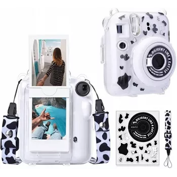 LOVEINSTANT puzdro pre Fujifilm Instax Mini 12 so samolepkami - kravský vzor