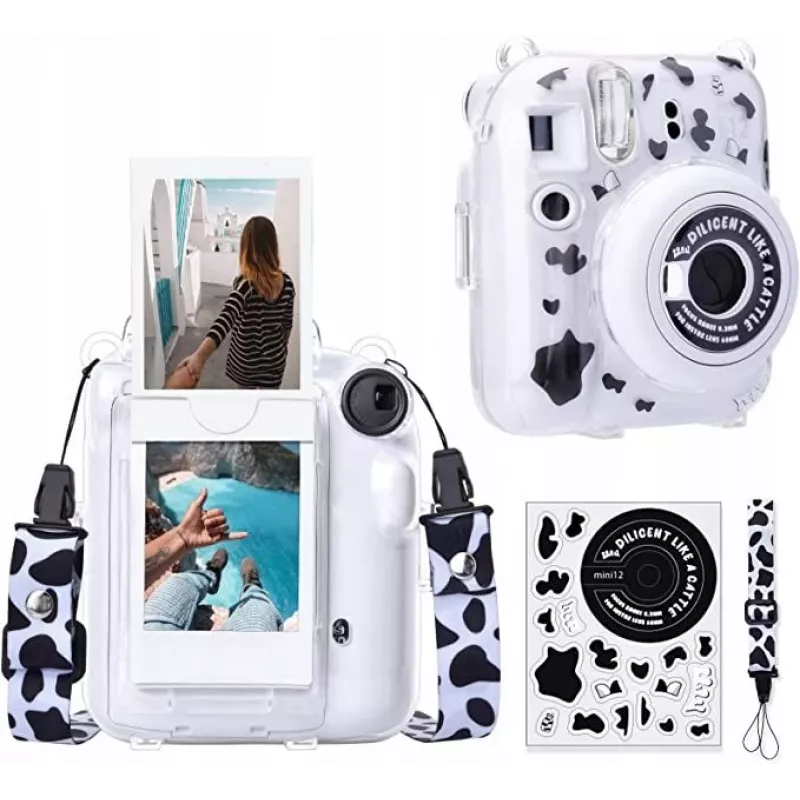 LOVEINSTANT puzdro pre Fujifilm Instax Mini 12 so samolepkami - kravský vzor