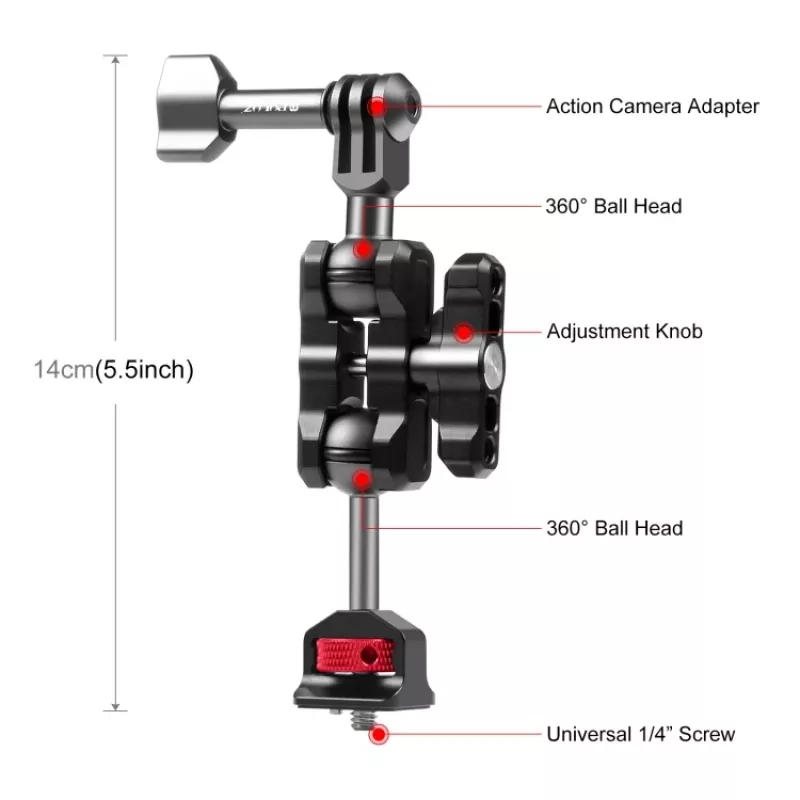PULUZ Magic Arm držiak 1/4 palca pre GoPro / SJCAM / Xiaomi / DJI / Insta360 PU842B
