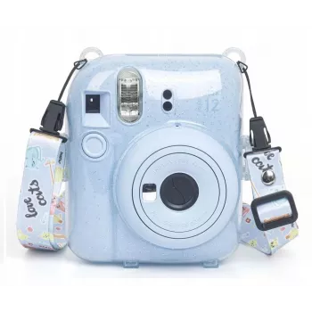 LOVEINSTANT ochranné puzdro pre Fujifilm Instax Mini 12 - Escape From Earth, modrý gliter so samolepkami a fototaštičkou