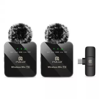 PULUZ PU648B 2x bezdrôtový lavalier mikrofón pre USB-C smartfóny, tablety, notebooky - 2,4 GHz, omnidirekcionálny, Plug and Play