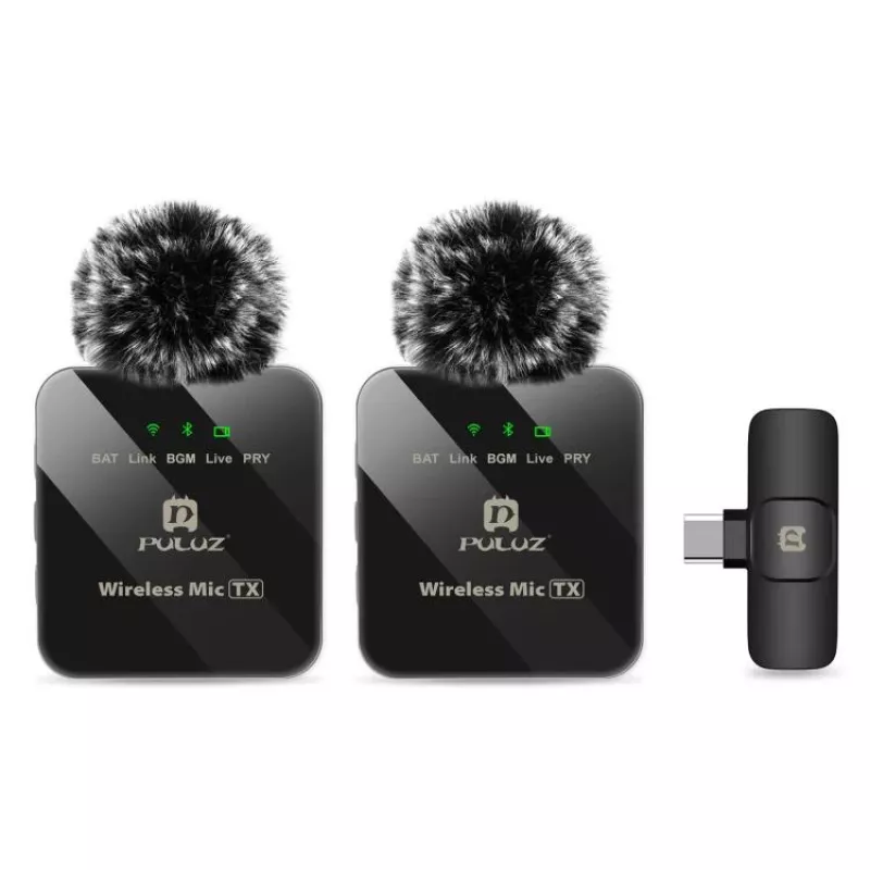 PULUZ PU648B 2x bezdrôtový lavalier mikrofón pre USB-C smartfóny, tablety, notebooky - 2,4 GHz, omnidirekcionálny, Plug and Play