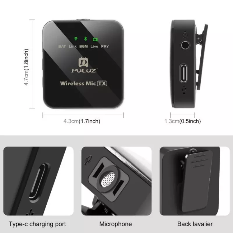 PULUZ PU648B 2x bezdrôtový lavalier mikrofón pre USB-C smartfóny, tablety, notebooky - 2,4 GHz, omnidirekcionálny, Plug and Play