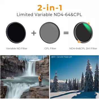 K&F Concept Hybrid filter 2-in-1 58mm CPL polarizátor + variabilný ND4-ND64 sivý filter KF01.1913
