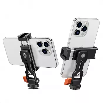 K&F Concept KF31.094 MS18 držiak smartfónu na statív - 360° otočný kovový držiak na telefón so závitom 1/4 inch , Arca-Swiss základňa, pätka na príslušenstvo, čierna