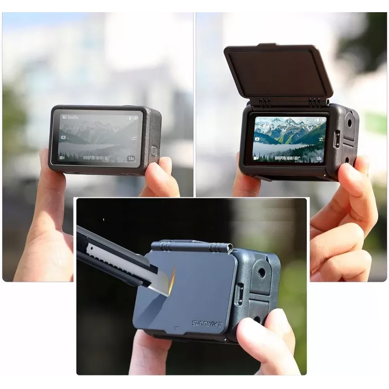 SUNNYLIFE rámový držiak + kryt objektívu pre DJI Osmo Action 5 Pro / 4 / 3 - čierny