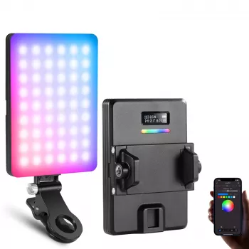 NEEWER VL67C RGB LED video svetlo 5W s klipom na telefón a Bluetooth ovládaním cez aplikáciu