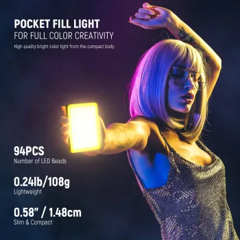 NEEWER VL67C RGB LED video svetlo 5W s klipom na telefón a Bluetooth ovládaním cez aplikáciu