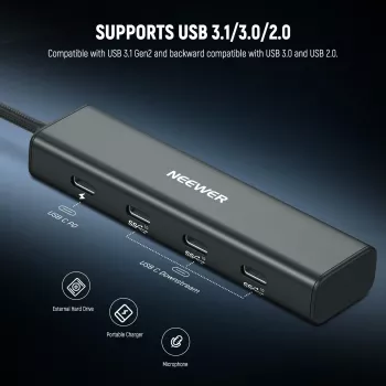 NEEWER PS020E USB-C hub 4-in-1 s 5x USB-C 10Gbps 100W PD, držiakom na kaltgeräteschuh a 1/4