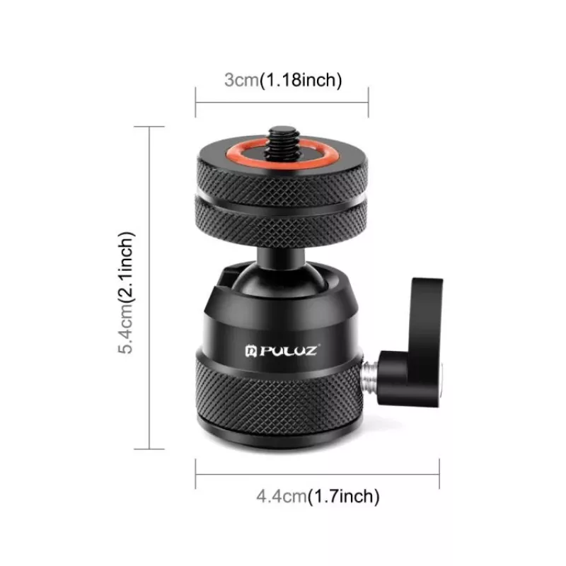 PULUZ guľová hlava pre kameru 3D 1/4 inch závit 2x kaltgeräteschuh ISO do 3 kg PU1057B