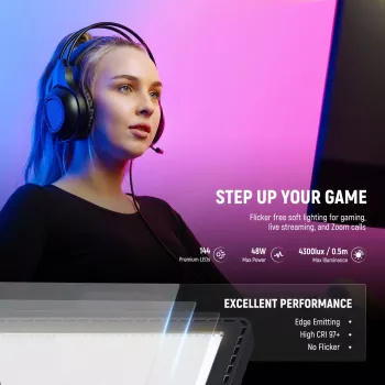 NEEWER GL1C RGB LED videopanel 48W s nastaviteľným svetelným statívom, CRI≥97, 2,4G diaľkový ovládač a ovládanie aplikáciou pre streaming a gaming