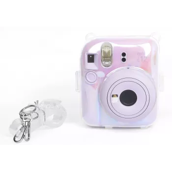 LOVEINSTANT 2-in-1 sada puzdro obal pre Fuji Instax Mini 12 úložná krabica na fotky transparentná shimmer