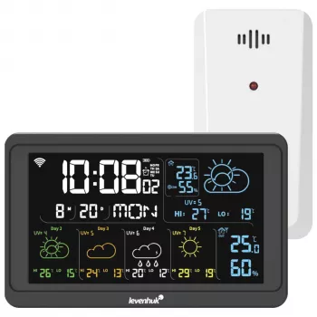 Levenhuk Wezzer PLUS LP80 meteorologická stanica s farebným LCD displejom, bezdrôtovým senzorom, čierna