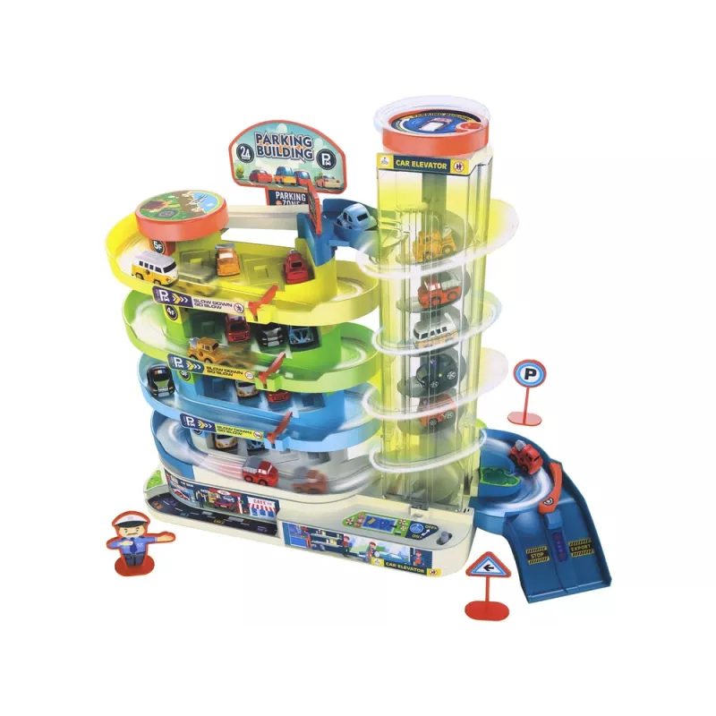 LEAN TOYS interaktívne viacposchodové parkovisko pre autá, svetlá a zvuky