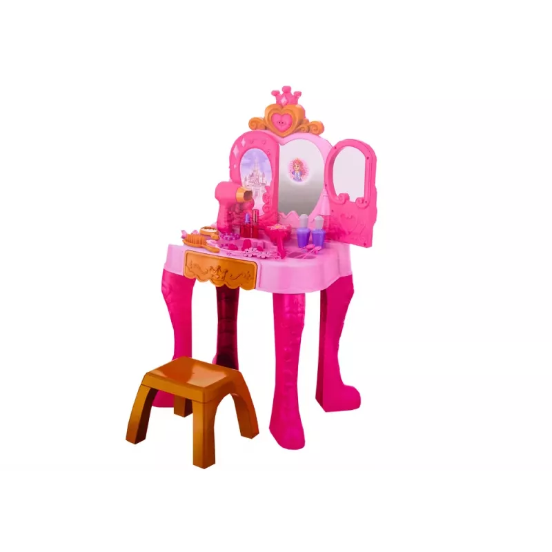 LEAN TOYS Detský líčiací stolík s príslušenstvom a gestovým senzorom, ružový