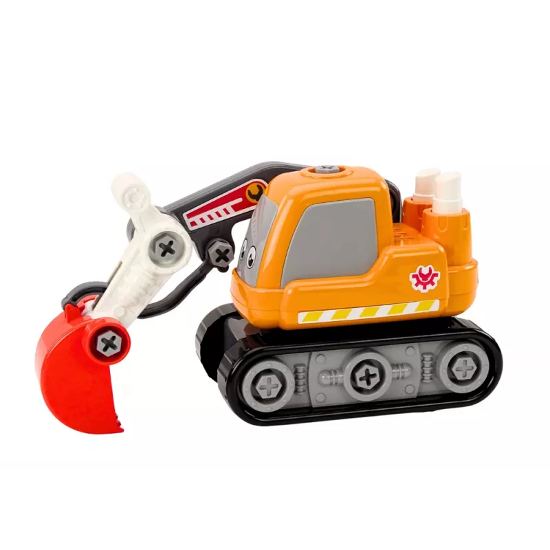 LEAN TOYS Kreslený pásový bager 3D drevené puzzle sada - oranžová