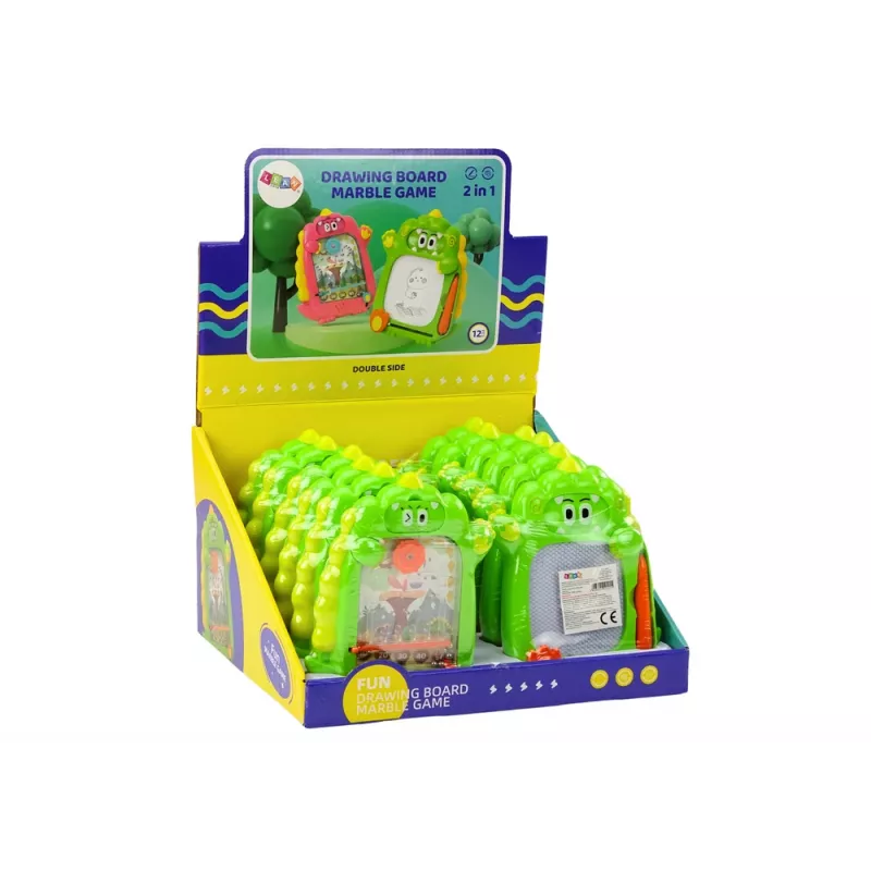 LEAN TOYS Kresliaca tabuľka vrecková hra 2v1 zelená dinosaury