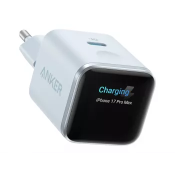 ANKER Nano Charger 45W GaN 1x USB-C ActiveShield 5.0 dotykový senzor rozpoznávanie iPhone SmartDisplay pastelovo modrá