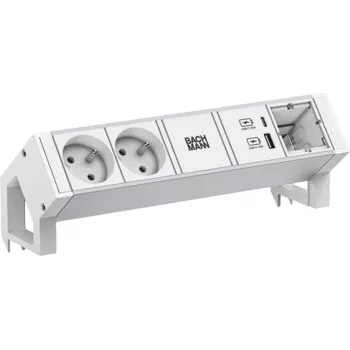 BACHMANN DESK2 ALU WHITE 2xUTE 1xCM 1xUSB A/C 22W 0,2m GST18