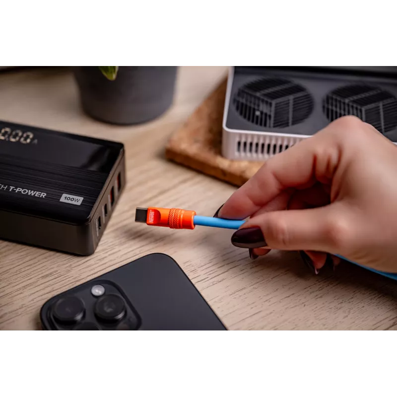Newell kábel USB-C na USB-C 100W 1,5m silikónový zvinutý modro-oranžový