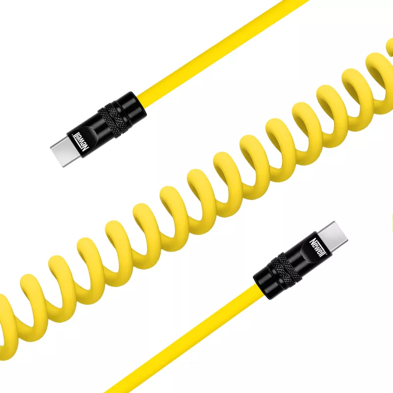 Newell kábel USB-C na USB-C 100W, 1,5m, silikónový, zvinutý, žlto-čierny