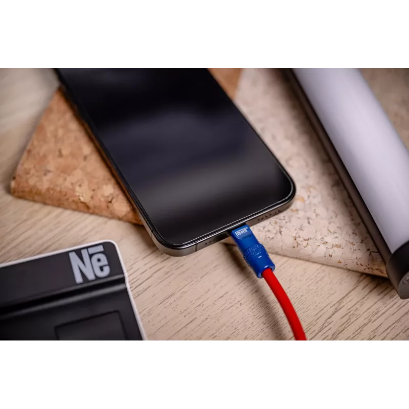 Newell kábel USB-C na USB-C 100W 1,5m silikónový špirálový červeno-tmavomodrý