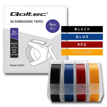 Qoltec Sada 4 reliéfnych pások pre DYMO Omega | 9mm x 3m | 4 farby | samolepiace
