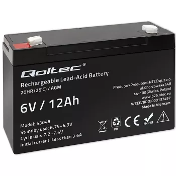 Qoltec AGM batéria 6V 12Ah bezúdržbová LongLife pre UPS, váhy, pokladnice
