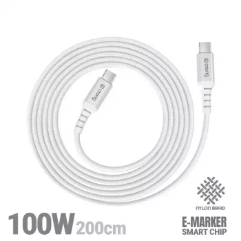 Crong Armor Link USB-C na USB-C kábel 100W PD 5A 200cm biely