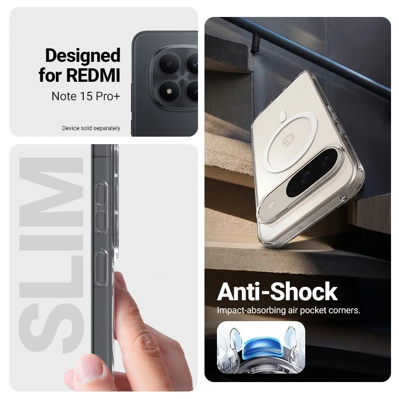 Crong Hybrid Clear Magnetic Case MagSafe pre Xiaomi Redmi Note 15 Pro+ 5G (transparentný)