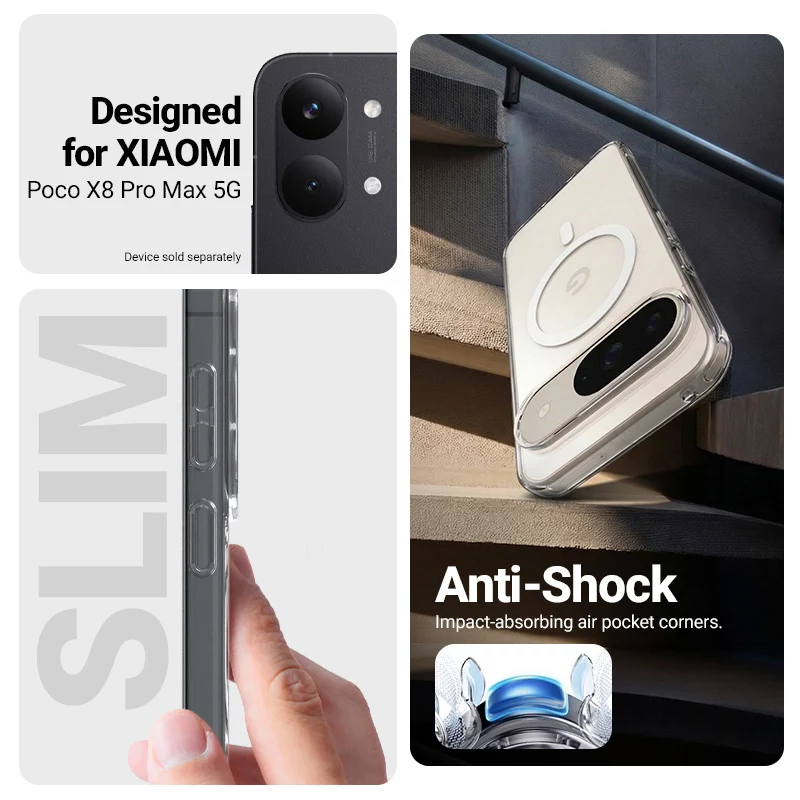 Crong Hybrid Clear Magnetic Case pre Xiaomi POCO X8 Pro Max 5G, transparentný, kompatibilné s MagSafe