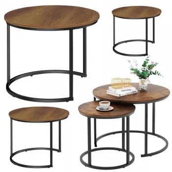 LEAN Sada 3-in-1 okrúhlych konferenčných stolíkov, vintage, prírodné drevo, 51 cm, 40 cm, 30 cm