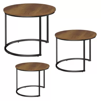 LEAN Sada 3-in-1 okrúhlych konferenčných stolíkov, vintage, prírodné drevo, 51 cm, 40 cm, 30 cm