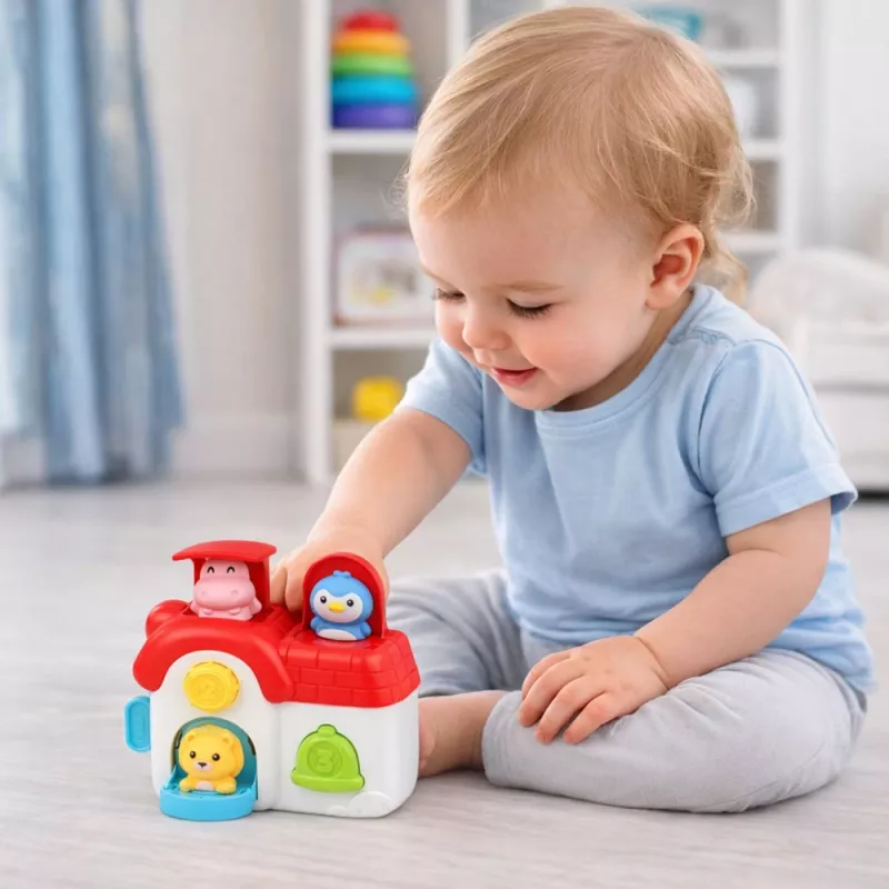 LEAN TOYS Interaktívny vzdelávací domček pre batoľatá - pop-up zvieratká