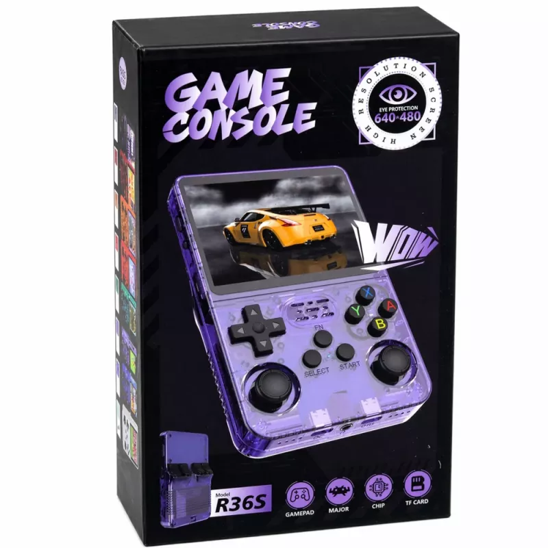 LEAN TOYS mini R36S prenosná retro herná konzola 21 000 IPS 3,5 palca fialová