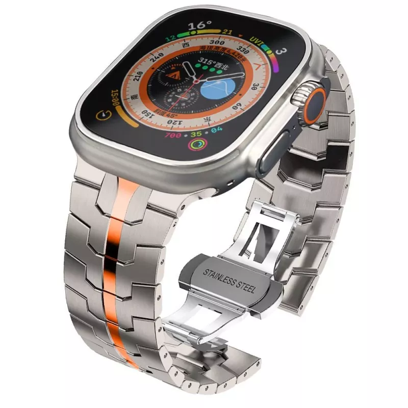 TECH-PROTECT STAINLESS LINE Apple Watch remienok 44/45/46/49 mm titán/oranžový