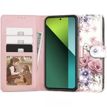 TECH-PROTECT puzdro s peňaženkou pre Redmi Note 13 Pro 5G / Poco X6 5G s priehradkou na karty, kvetinový