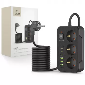 TECH-PROTECT PC3X6 predlžovacia zásuvka 3 USB & 3 Type-C & 3 zásuvky 200cm čierna
