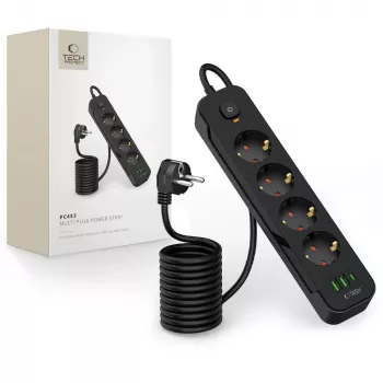 TECH-PROTECT PCL4X3 predlžovacia zásuvka dlhá 2 USB & 1 Type-C & 4 zásuvky 200cm čierna
