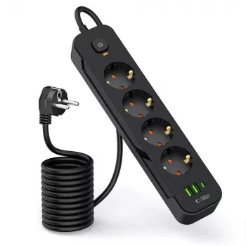 TECH-PROTECT PCL4X3 predlžovacia zásuvka dlhá 2 USB & 1 Type-C & 4 zásuvky 200cm čierna