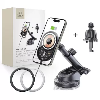 TECH-PROTECT MM15W-V6 magnetický MagSafe držiak na palubnú dosku & ventil do auta s bezdrôtovou nabíjačkou 15W čierny/Interior