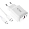 TECH-PROTECT NCA30 2-portová sieťová nabíjačka PD 30W / QC3.0 + USB-C kábel biela