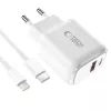 TECH-PROTECT NCA30 2-portová sieťová nabíjačka PD 30W / QC3.0 + Lightning kábel biela