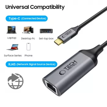 TECH-PROTECT ULTRABOOST adaptér USB-C na Ethernet RJ45 1000 Mbps čierny