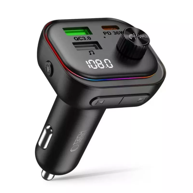 TECH-PROTECT CC07 3-portová auto-nabíjačka PD 54W + FM-transmitter Bluetooth čierna