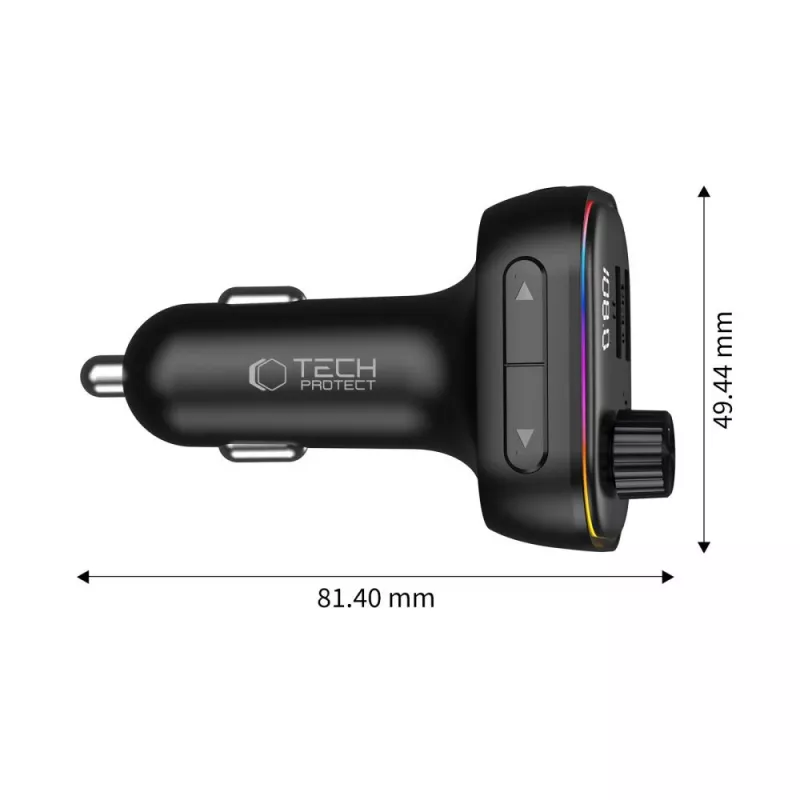 TECH-PROTECT CC07 3-portová auto-nabíjačka PD 54W + FM-transmitter Bluetooth čierna